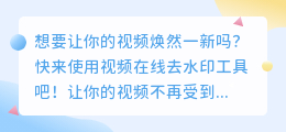 视频在线去水印，让你的视频瞬间焕然一新！