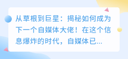 从草根到巨星：揭秘如何成为下一个自媒体大佬！