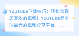 YouTube下载技巧：轻松获取您喜欢的视频！