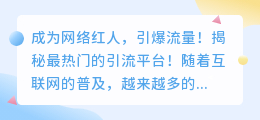 成为网络红人，引爆流量！揭秘最热门的引流平台！