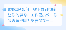 超神UP主揭秘：B站视频如何一键下载到电脑，让你的学习、工作更高效！