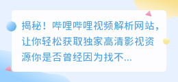 揭秘! 哔哩哔哩视频解析网站，让你轻松获取独家高清影视资源