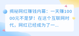 揭秘网红赚钱内幕：一天赚10000元不是梦！