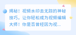 揭秘！视频水印去无踪的神秘技巧，让你轻松成为视频编辑大师！