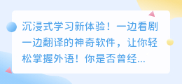 沉浸式学习新体验！一边看剧一边翻译的神奇软件，让你轻松掌握外语！