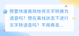 快速、高效、离线文字转语音在线转换！