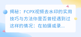 FCPX视频去水印的实用技巧与方法