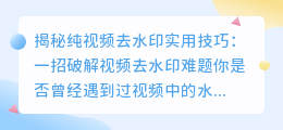 纯视频去水印实用技巧：一招破解视频去水印难题