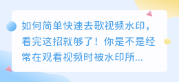 如何简单快速去歌视频水印，看完这招就够了！