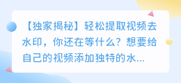 如何轻松提取视频去水印，技巧与方法大揭秘