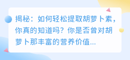 揭秘：如何轻松提取胡萝卜素，你真的知道吗？