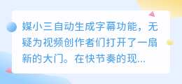 媒小三自动生成字幕功能，让你的视频内容更加专业且高效！