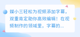 媒小三轻松为视频添加字幕，双重肯定助你高效编辑！