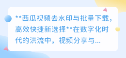 一键去水印，批量下载西瓜视频——高效快捷新选择