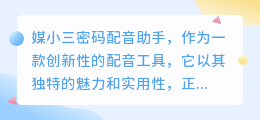 媒小三密码配音助手，解锁专业音质，配音更轻松！